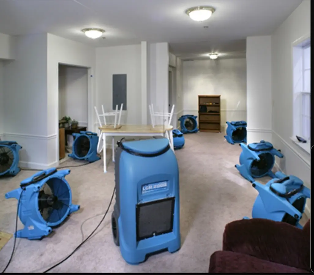 Air movers and dehumidifier setup for Water Damage Restoration in American Canyon